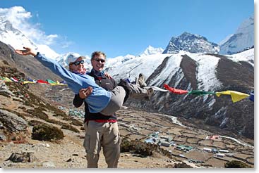 Keely and Scot pose for a fun photo while surrounded by great peaks.