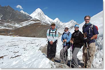 Closer to Lobuche, we saw, Pumori, 23, 494 feet.  We also found new snow on the trail!