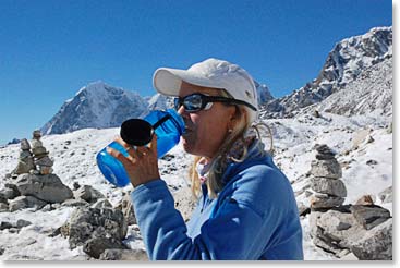Keely keeping hydrated at high altitude