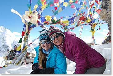 Alyssa and Keely on the summit of Kala Patar, 18,550 feet above sea level!