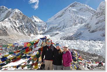 A short distance from actual site of the expedition tents, prayer flags mark the beginning of Base Camp.