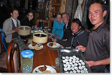 Scot, Sandu and Jeyta were congratulated at Temba’s lodge with a beautiful home cooked meal provided by Ang Temba’s lovely wife Yangzing.