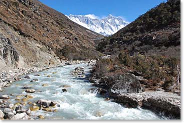 A.D. Base Camp is across the Imja Khola River from the Lodge.