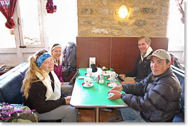 Sharing a cup of coffee with Jyeta, who has been a great, cook, guide and companion throughout this trip.