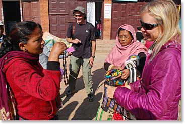 Keely checking out some of the beautiful items being sold along the streets of Bhaktpur