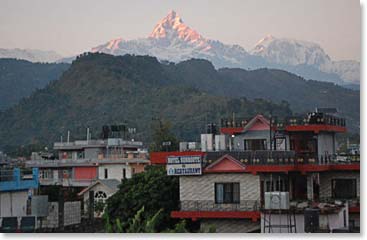 The mountain Machacupare, “The Fishtail” is a world famous sight from Pokhara.