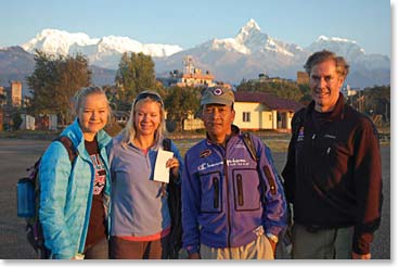 The Sellers and Min, about to board an early morning flight to Jomsom