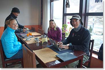 The team stopped for breakfast in the village of Jomsom.