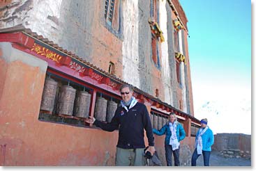 Spinning the prayer wheels in Tsarang