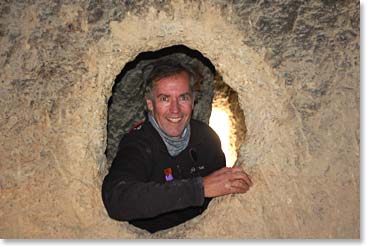 Scot framed perfectly in a cave opening.