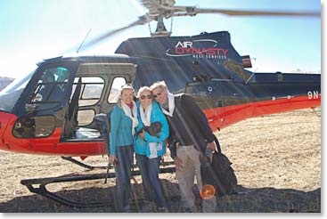 Keely, Alyssa and Scot ready to board Pemba’s helicopter.