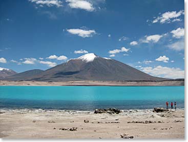 The beautiful rocky shores of Laguna Verde