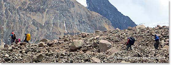 Hiking to Plaze de Mulas along the rugged Aconcagua trails