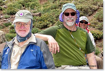 Doc Martin, Dennis Comfort and Wally Berg pose for a photo in the warm Argentine sun