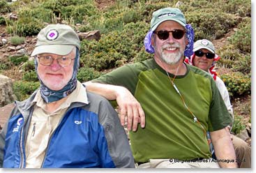 Doc Martin, Dennis Comfort  and Wally Berg pose for a photo in the warm Argentine sun