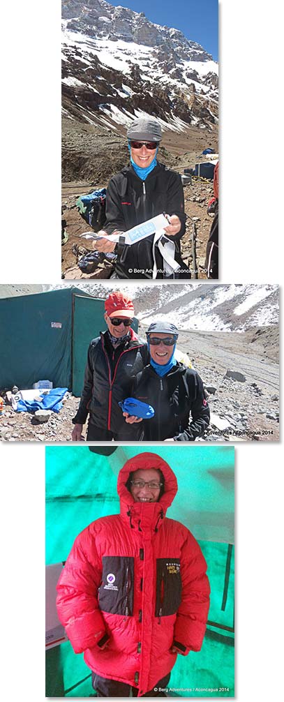 Plaza de Mulas is a great place to check our gear for the days ahead. Here Marie-Jose and Martial prepare their gear for higher elevations.