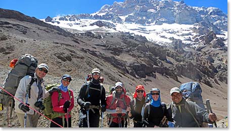 Our team ready for the day’s acclimatization hike to Plaza Canada