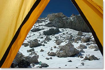 Looking out onto the mountain from our tent at Berlin High Camp