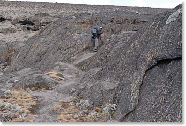 Crossing the northwestern ridge of Kili to the true north side of the mountain