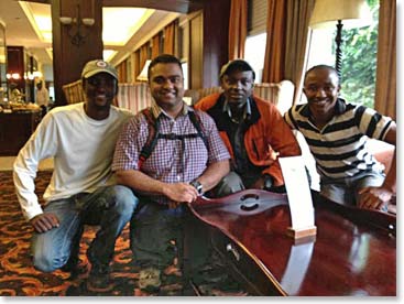 Bharath and his guides Fredy, Fredy and Kornel at the Arusha hotel - excited to begin their adventure.
