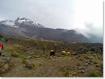 Arriving at camp after a long day of hiking