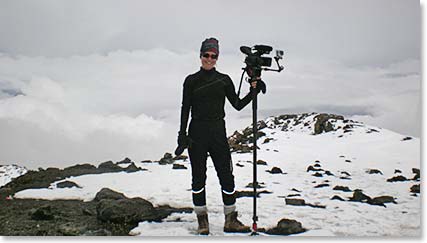 Sheila, with her equipment in hand ready to film Bharath’s summit day!