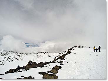 It’s all about teamwork! Bharath and his guides walk arm in arm to the summit