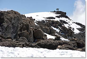 Looking up to the summit of Kilimanjaro