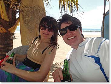 Enjoying Bintang beers on the beach in Bali