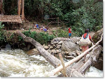 Crossing the bridge and preparing for more negotiations with the local tribesman to let us pass