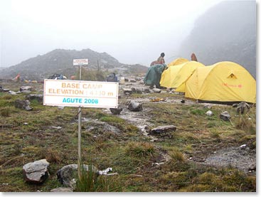 Arriving at base camp after a long, wet and challenging 5-day trek