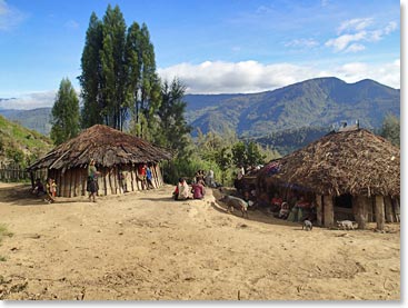 Passing by Dani villages as we begin out trek