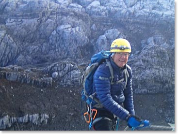 Don looking great as he climbs along fixed lines to the top of Carstensz