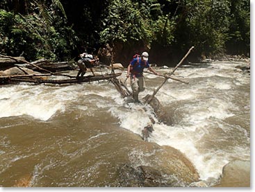 A challenging river crossing on our way out from Base Camp