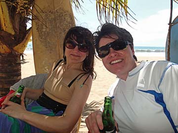 Urszula and Jen relaxing on the beach in Bali