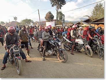 Our exciting motorcycle ride to the starting point of our trek