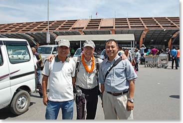 At the airport Dave was all smiles with Min and Temba after along flights from LA and Bangkok.