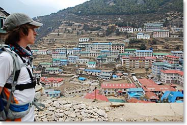 Jackson taking in the sight of Namche Village – our home for the next two nights
