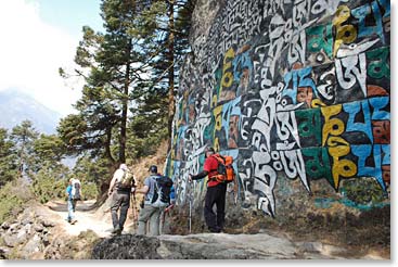 Passing Mani walls along the trail