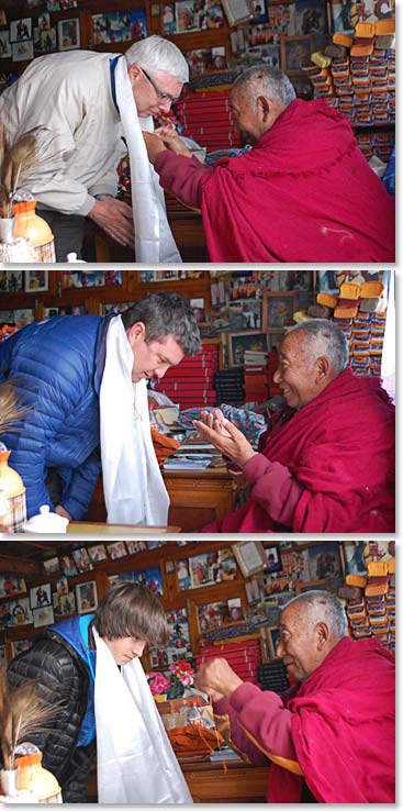 Jim, Ryan and Jackson Brown receiving a blessing from Lama Geshe