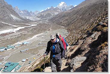 Jim Brown climbing up Dingboche Hill