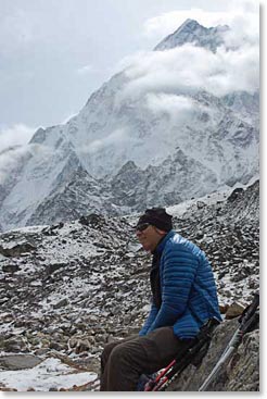 Jim Brown takes a break with Nuptse behind him.