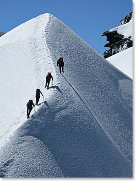 Up we go with clear blue skies above