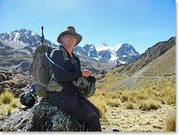 Micheline looking well prepared to hike to Condoriri Base Camp