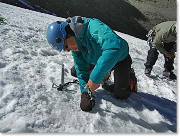 Learning how to use our ice axes as anchors