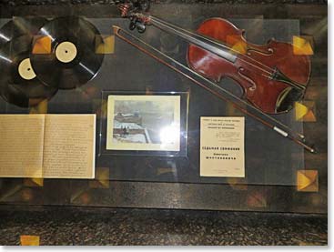 One of the most interesting most interesting displays in the museum.  This violin  was used to perform Dmirty Shostakovieh’s Seventh Symphony. Which was performed in defiance as the bombs fell in 1941 and was recorded and played by radio throughout the siege. 