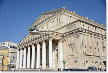 As we walked over to the Red Square from our hotel each time we walked right by the Bolshoi Theatre. It’s beautiful entrance is something that we walk by when we leave our hotel