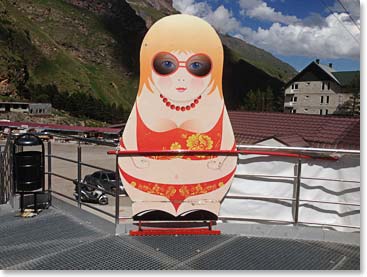 Back at the bottom of the ski lifts. Anyone who has been to Elbrus in the summer will understand this representation - local sun lovers.
