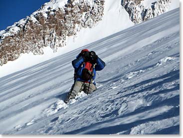 Our friend Anatoly showed up to shoot as we climbed toward the Saddle at 5300 meters.