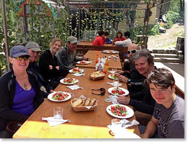 Then it was time for local lunch! Sashlick with local cheese bread Hiching. We started with fresh salad.
